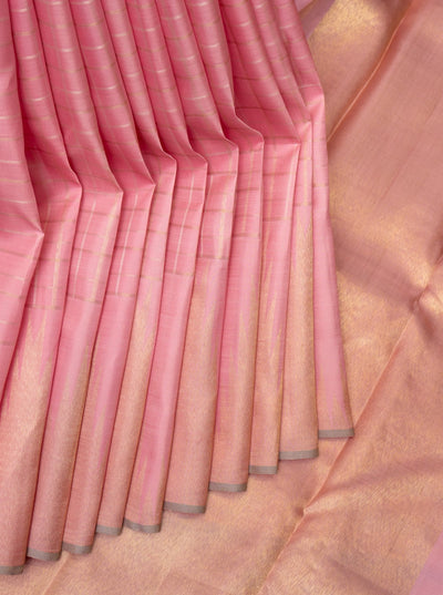 Pastel Pink Checks Pure Zari Kanchipuram Silk Saree - Clio Silks