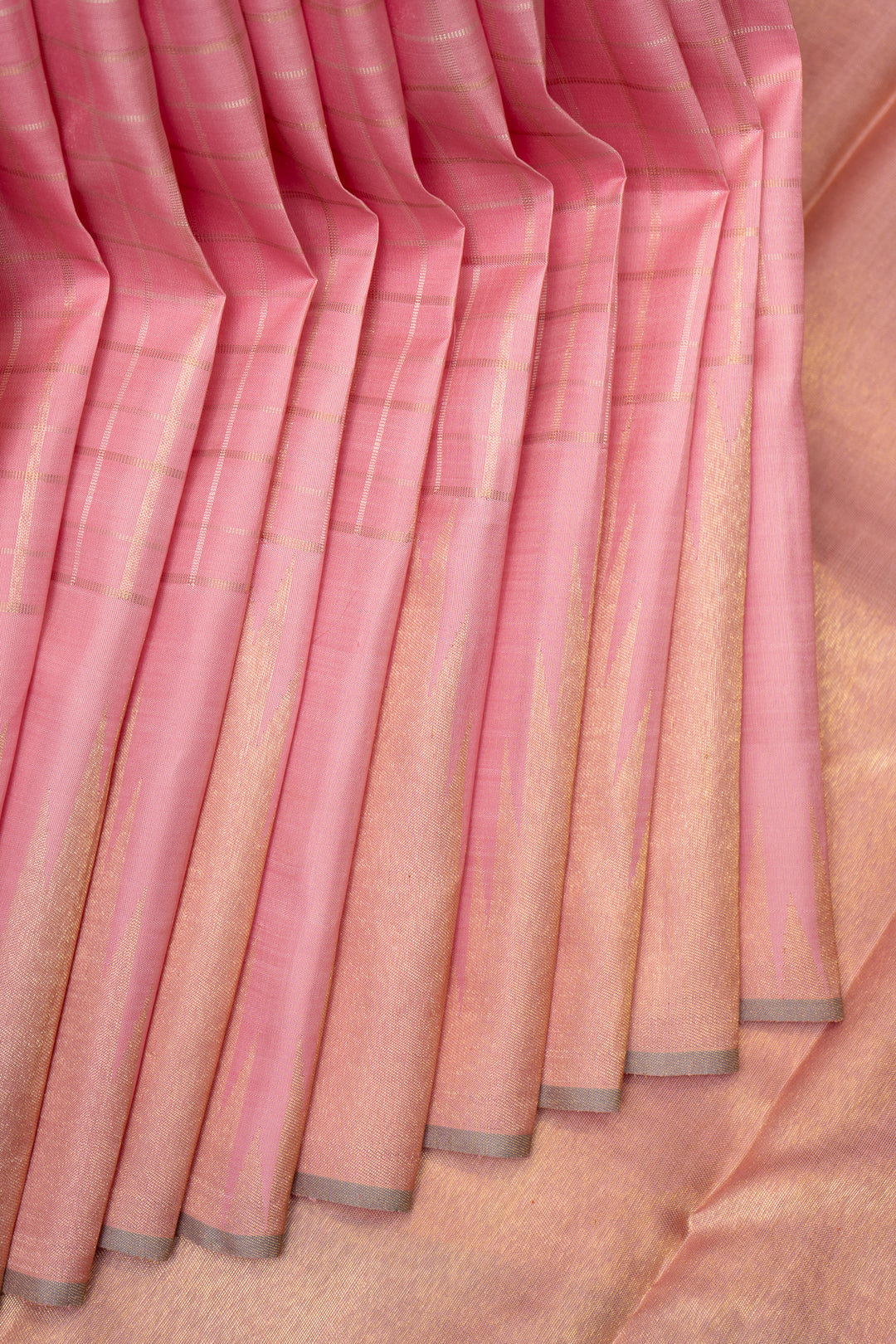 Pastel Pink Checks Pure Zari Kanchipuram Silk Saree - Clio Silks