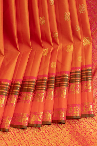 Peach orange traditional pure Kanchipuram silk saree