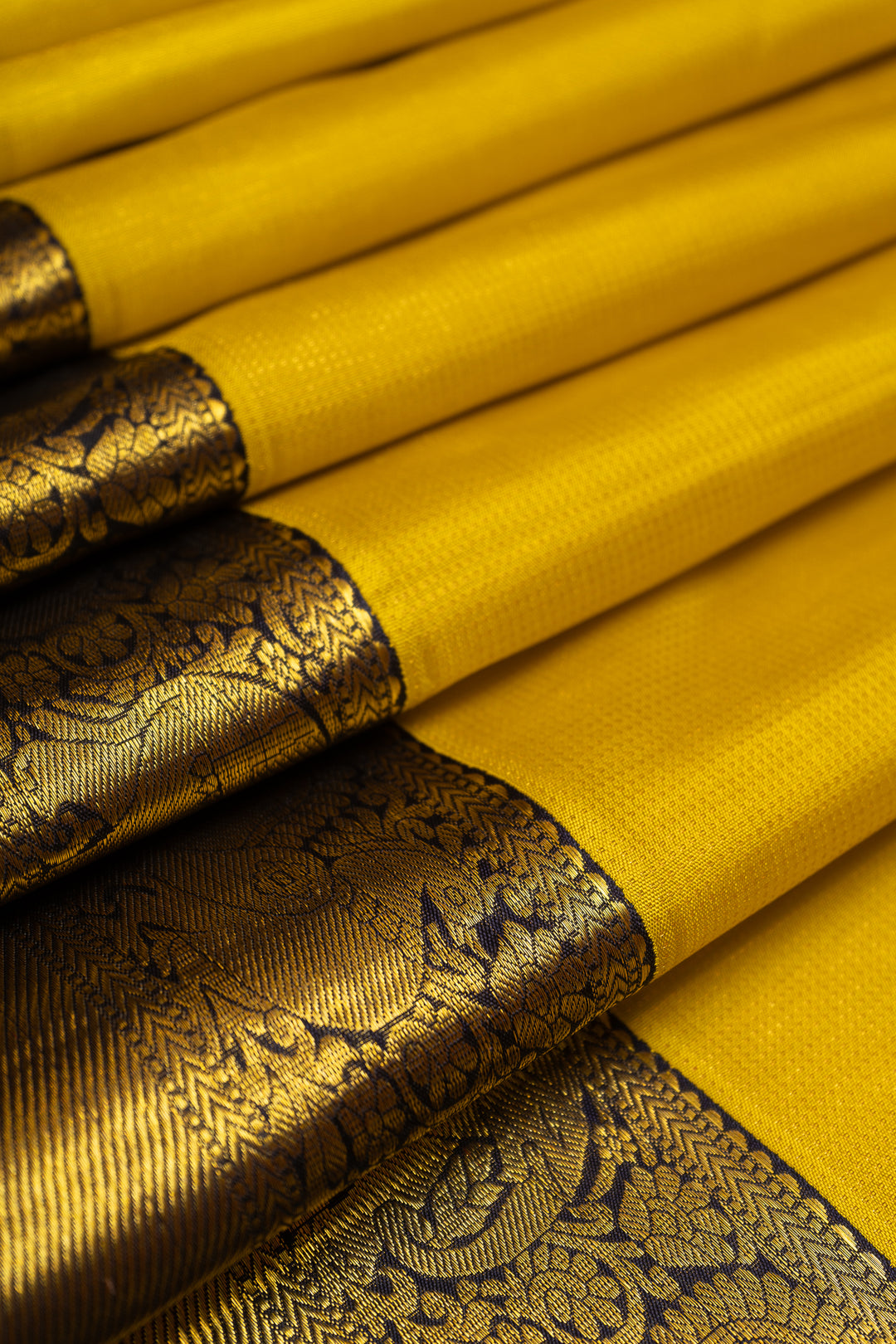Yellow and Navy Blue Muthu Zari Pure Kanjivaram Silk Sari - Clio Silks