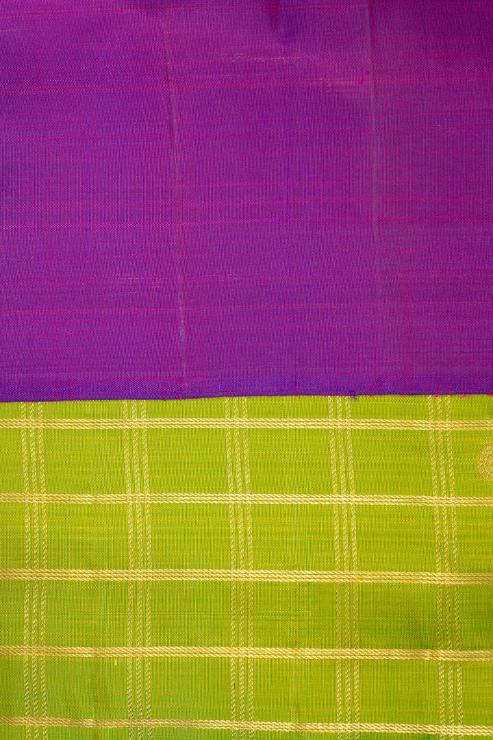 Chartreuse Green Pure Zari Checks Kanchipuram Silk Saree - Clio Silks