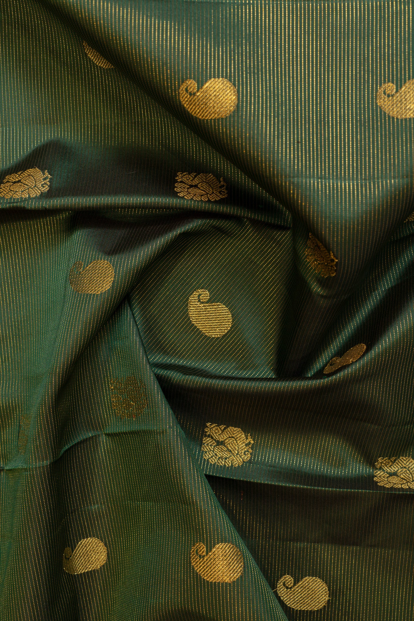 Bottle green vairaoosi stripes pure Kanjivaram silk saree