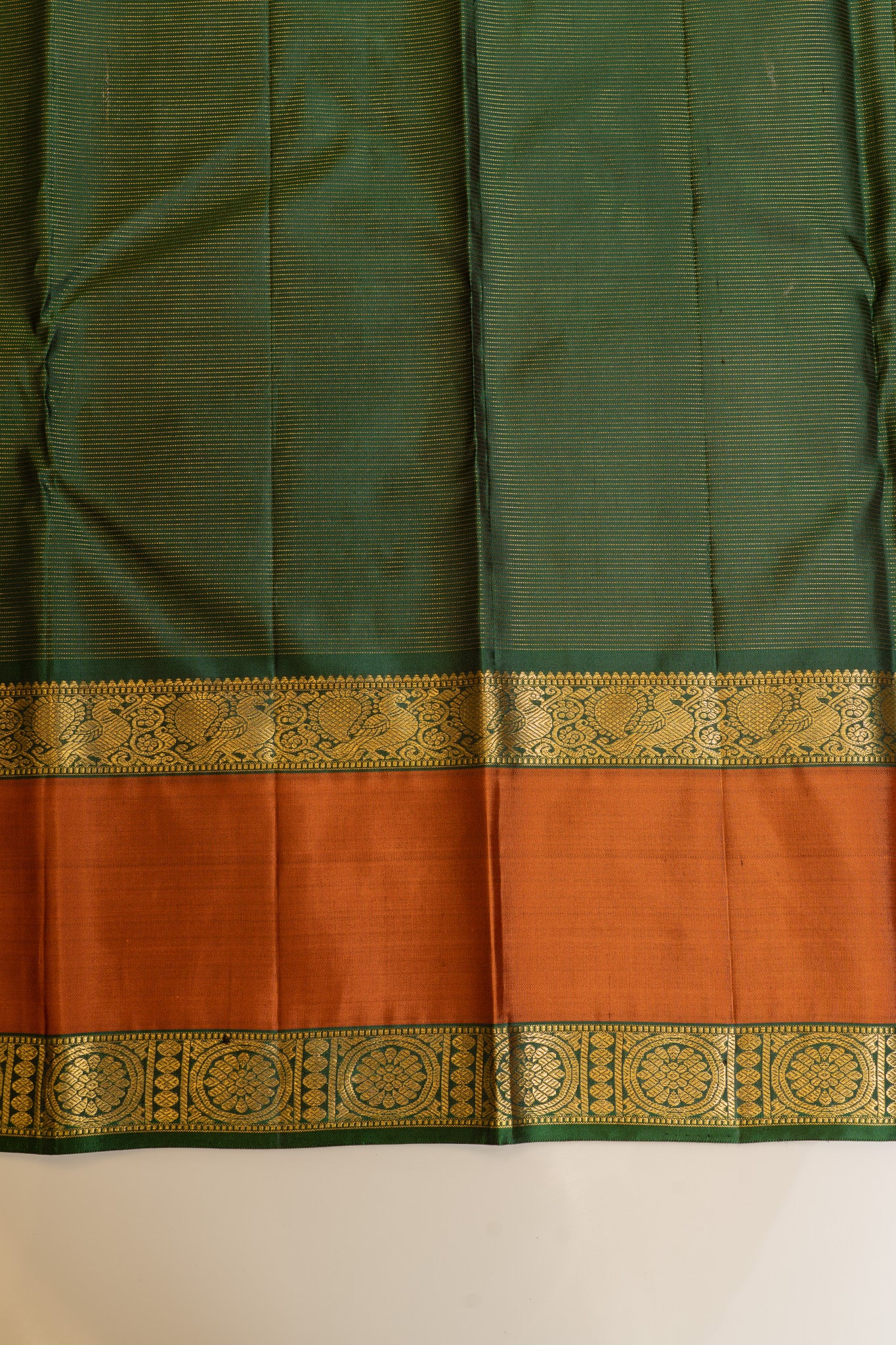 Bottle green vairaoosi stripes pure Kanjivaram silk saree