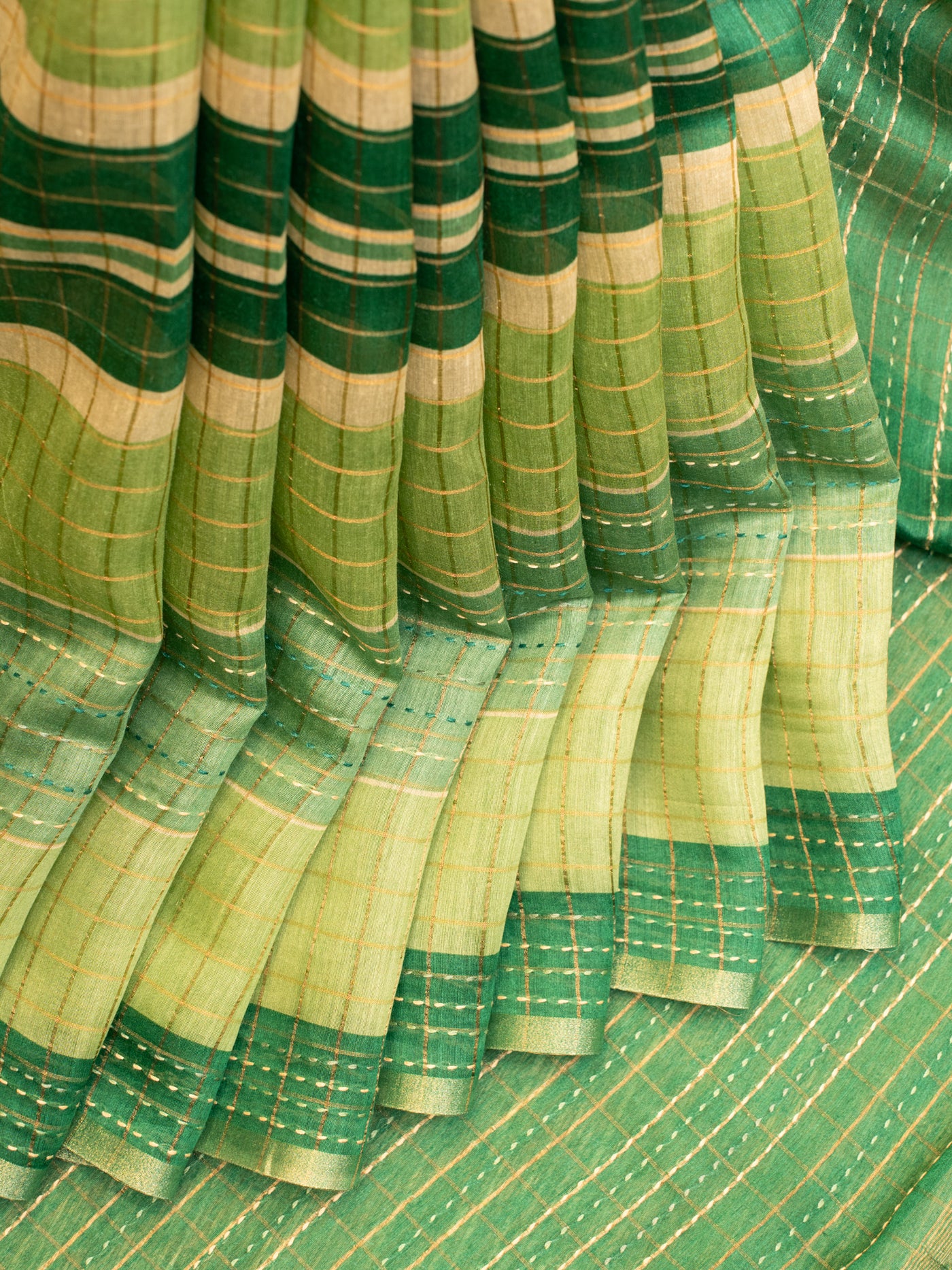 Green Kantha Work Embroidered Pure Tussar Saree