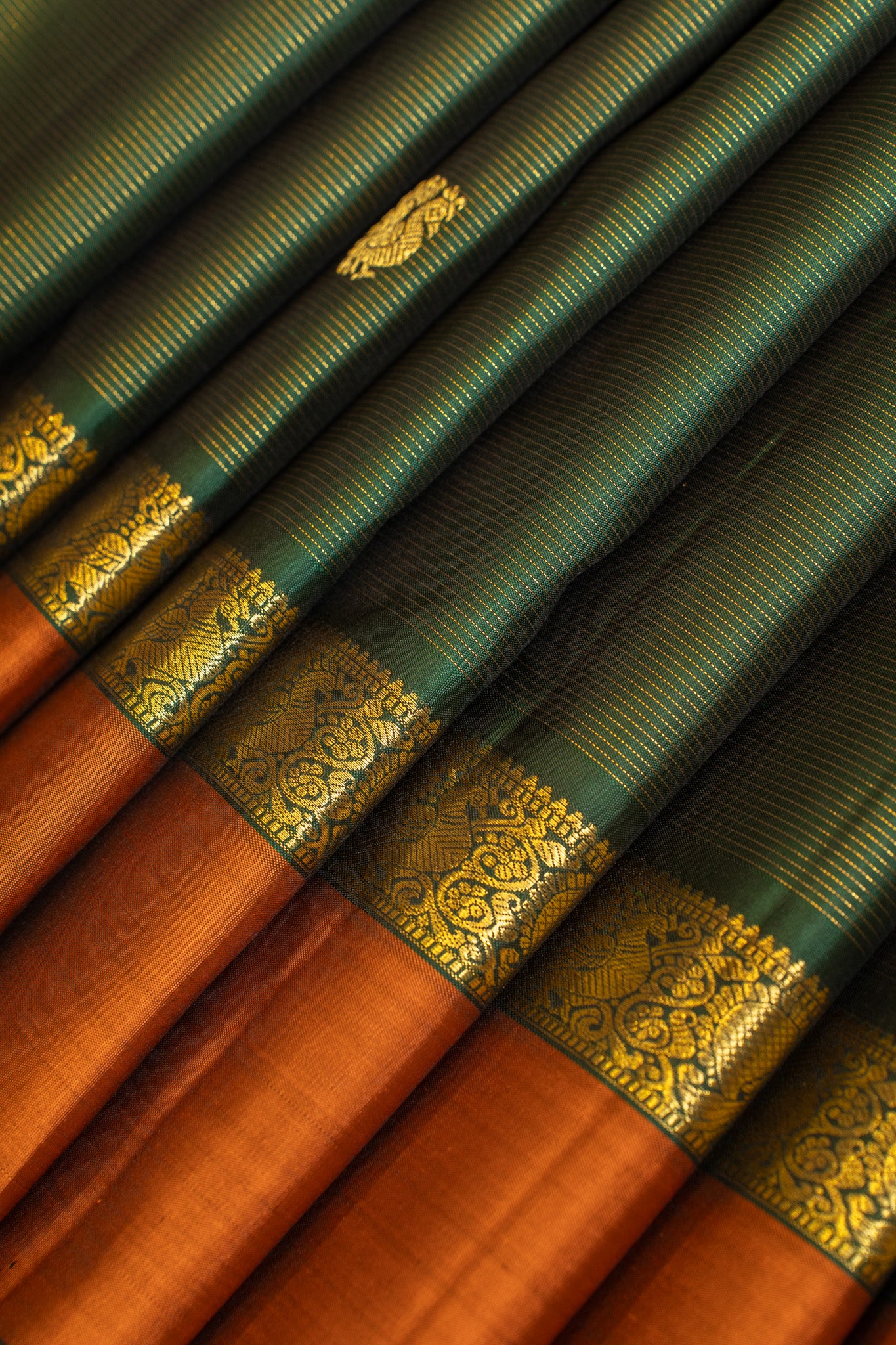 Bottle green vairaoosi stripes pure Kanjivaram silk saree