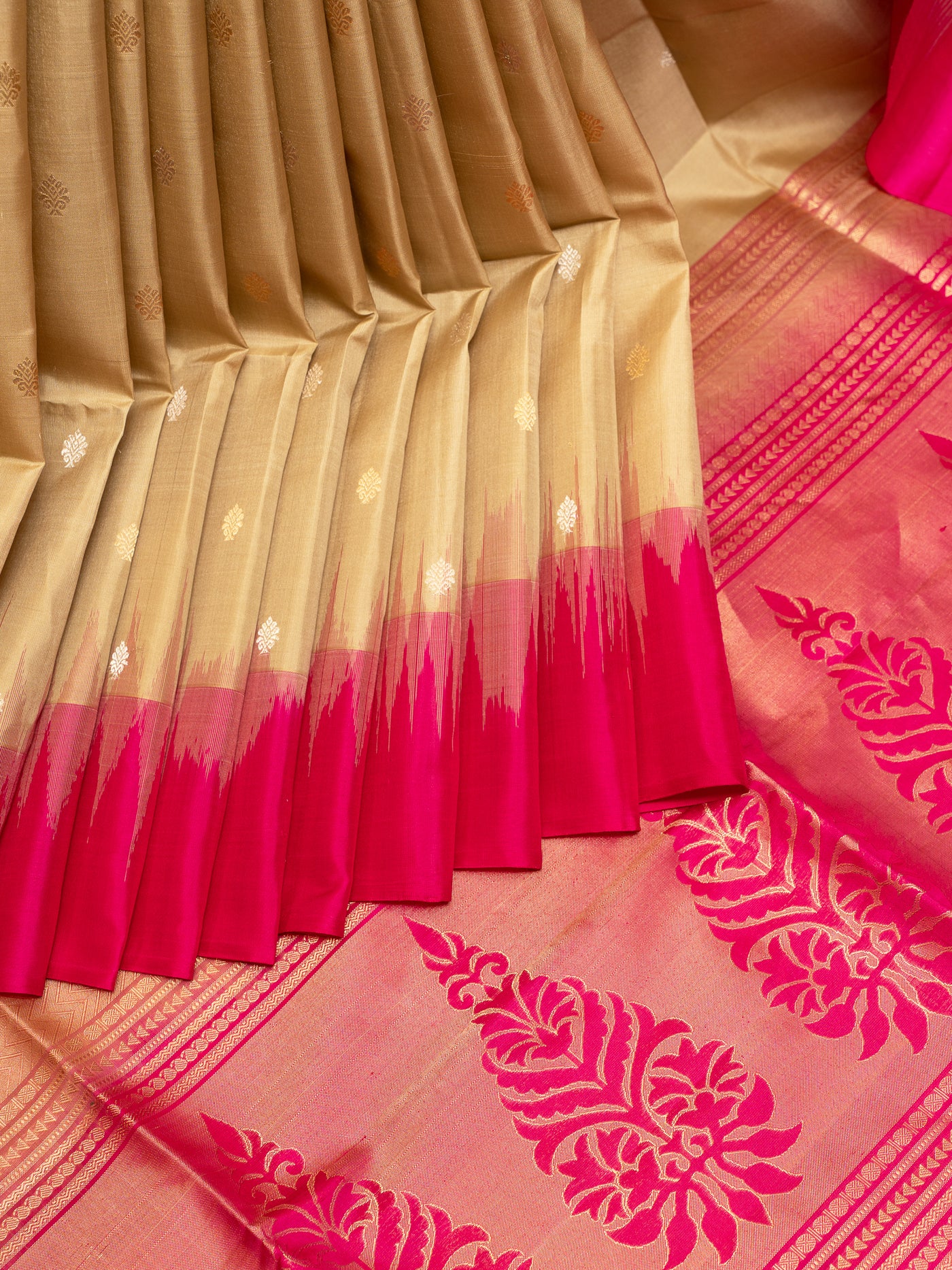 Beige and Pink Soft Silk Saree | Clio Silks