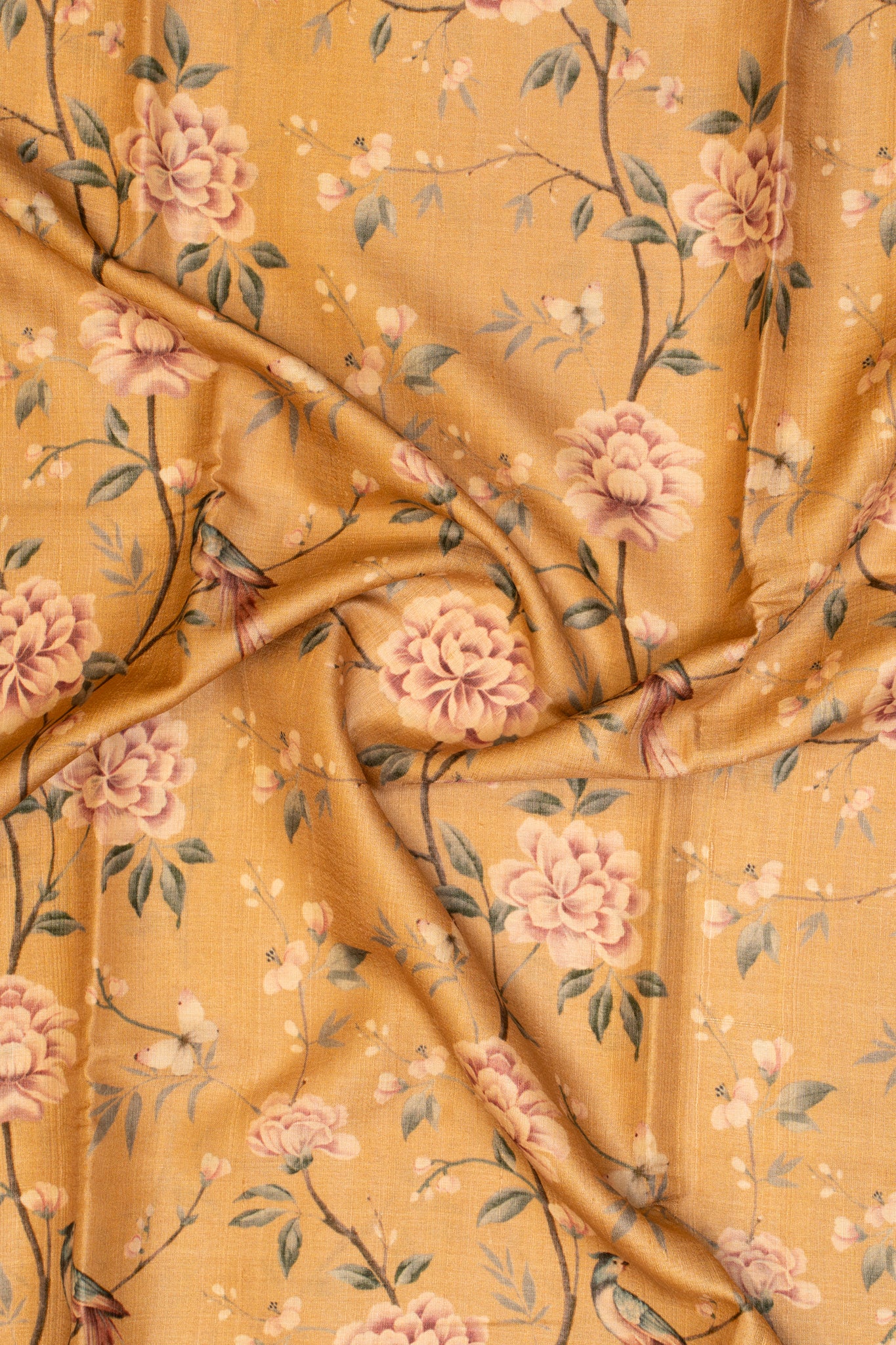 Pastel Yellow Floral Printed Pure Tussar saree