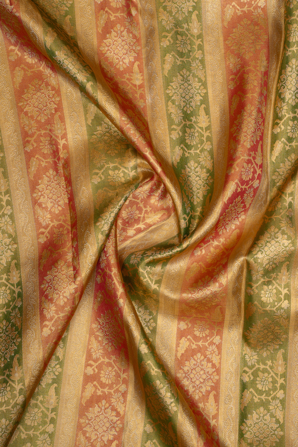 Gold Multi Stripes Tissue Brocade Pure Kanchipuram Silk Saree