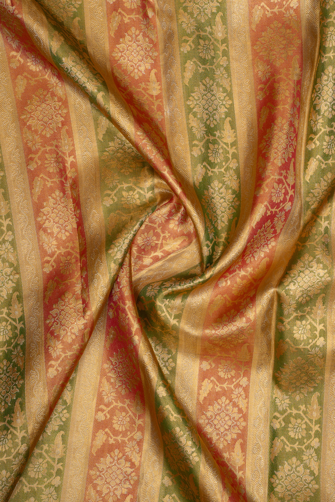 Gold Multi Stripes Tissue Brocade Pure Kanchipuram Silk Saree