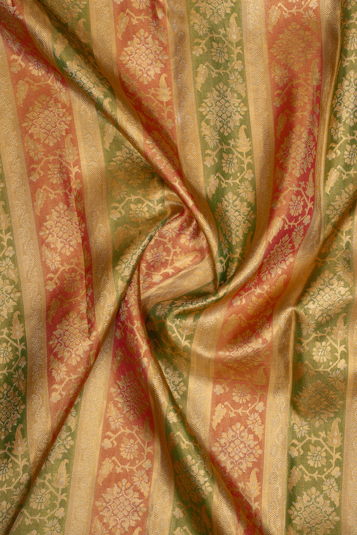 Gold Multi Stripes Tissue Brocade Pure Kanchipuram Silk Saree