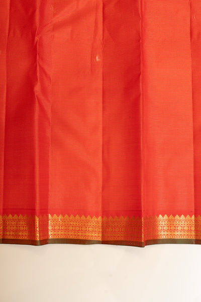 Reddish orange vairaoosi stripes pure Kanjivaram silk saree