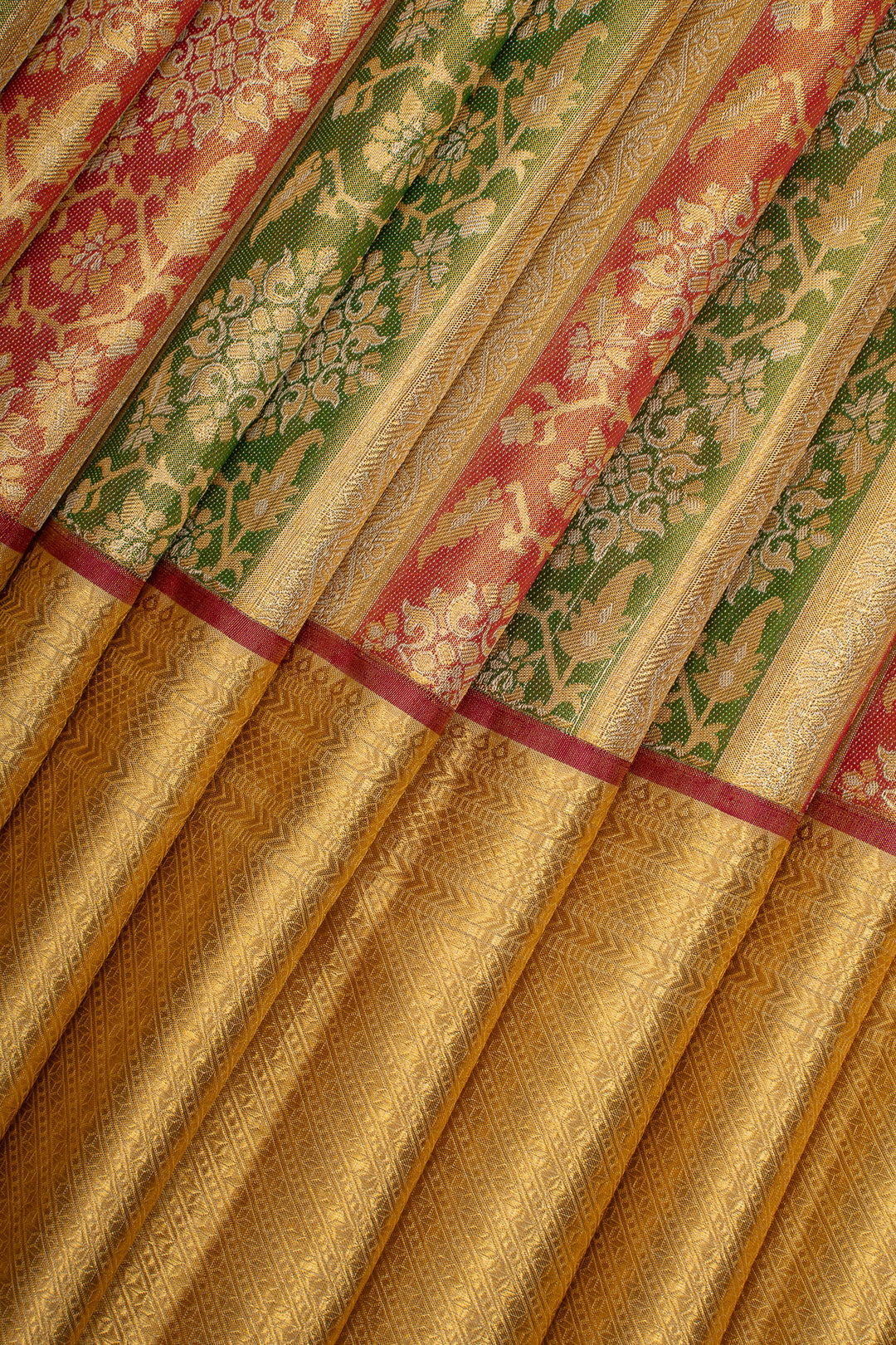 Gold Multi Stripes Tissue Brocade Pure Kanchipuram Silk Saree