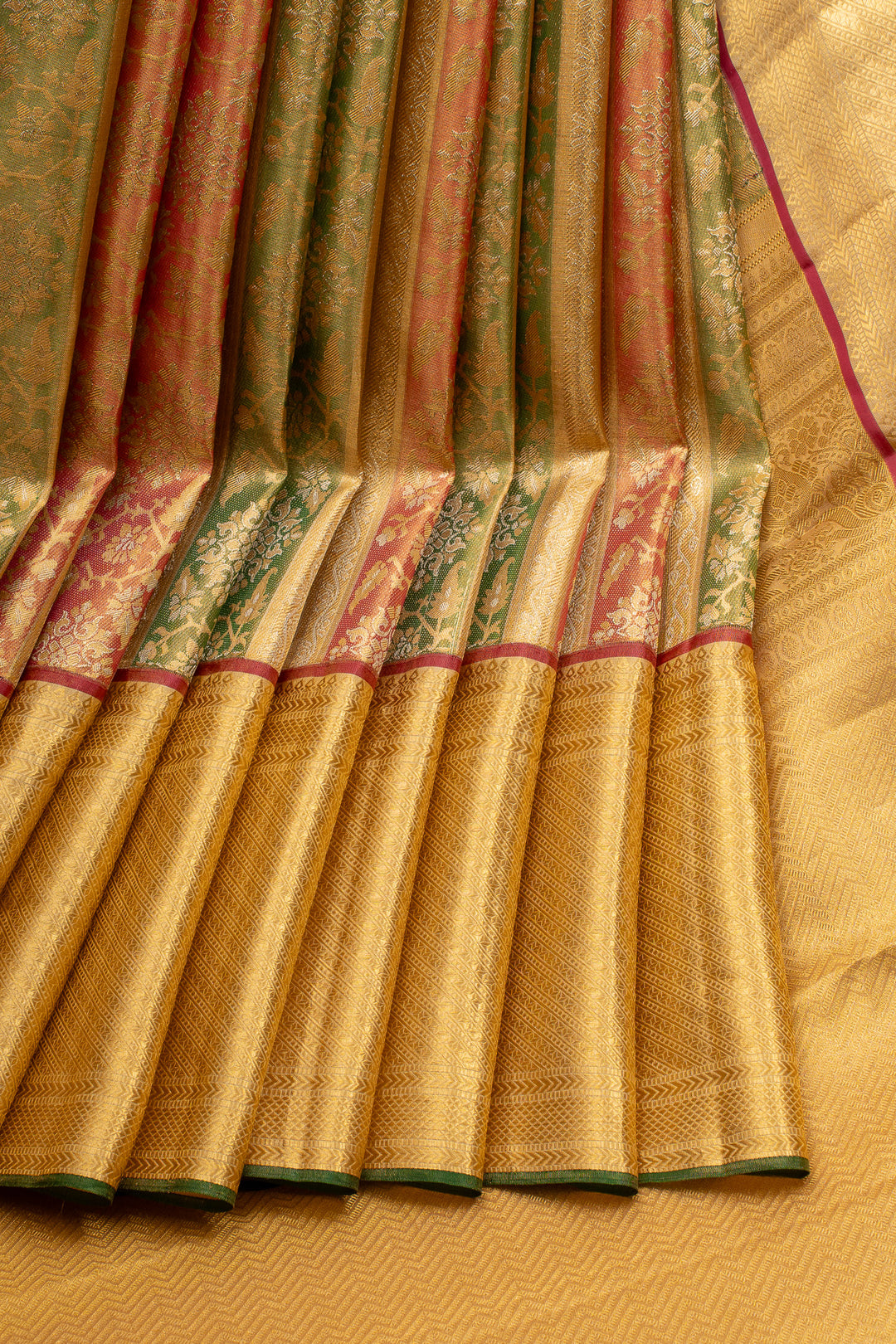 Gold Multi Stripes Tissue Brocade Pure Kanchipuram Silk Saree