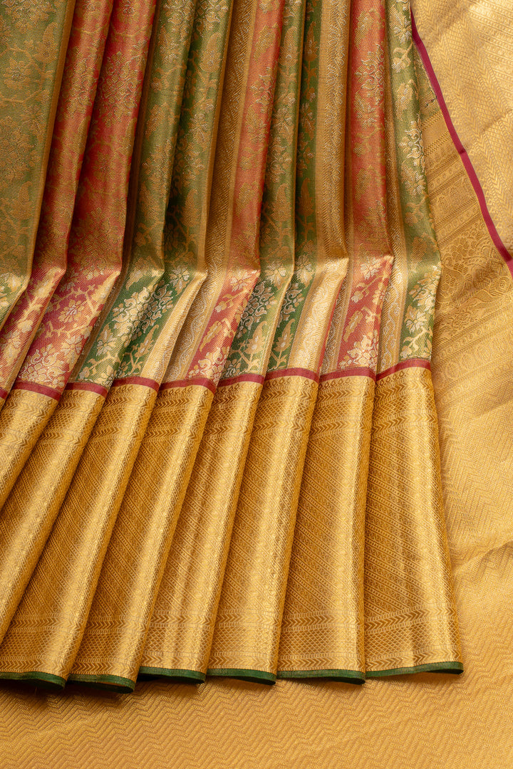 Gold Multi Stripes Tissue Brocade Pure Kanchipuram Silk Saree