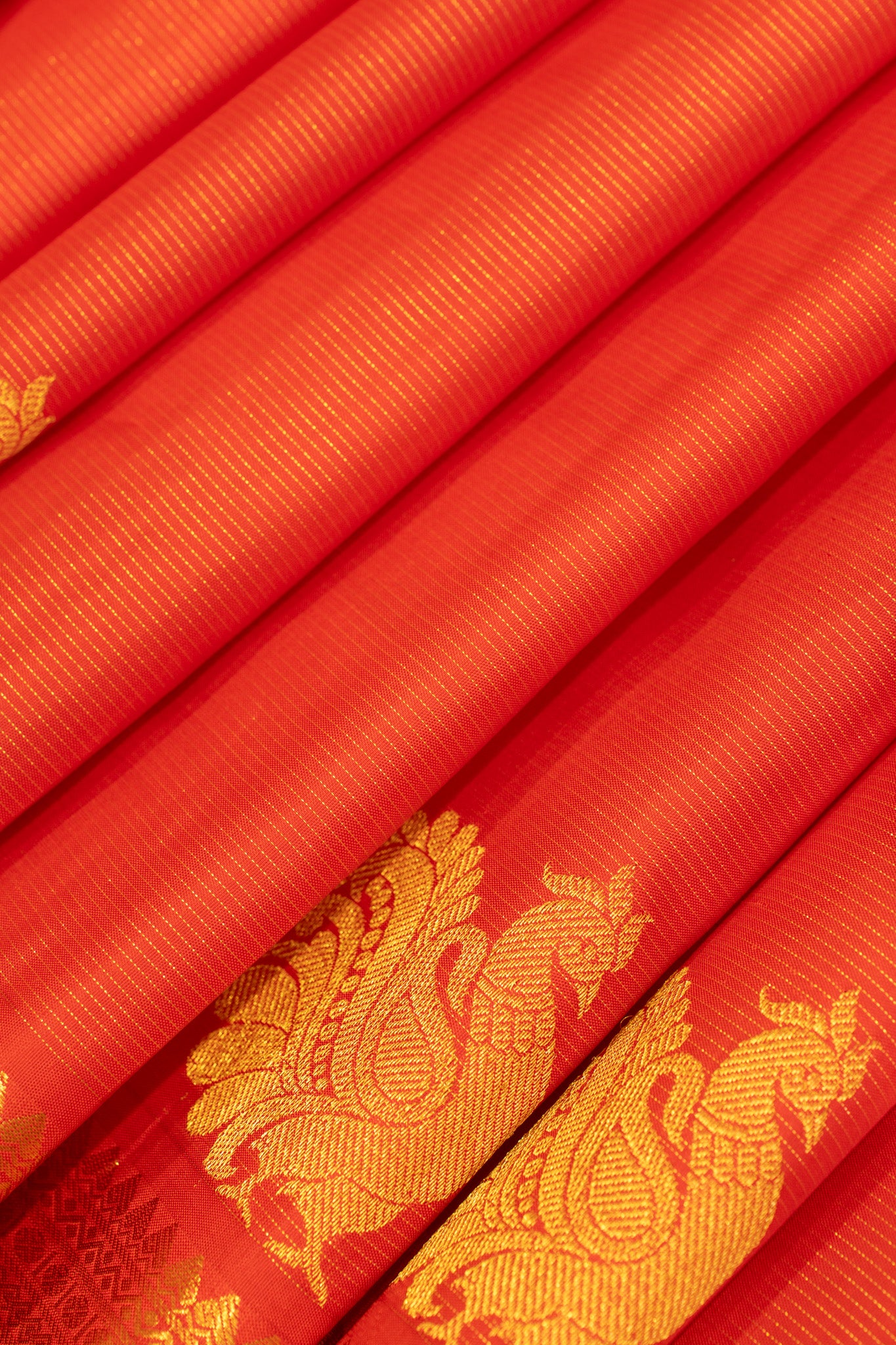 Reddish orange vairaoosi stripes pure Kanjivaram silk saree