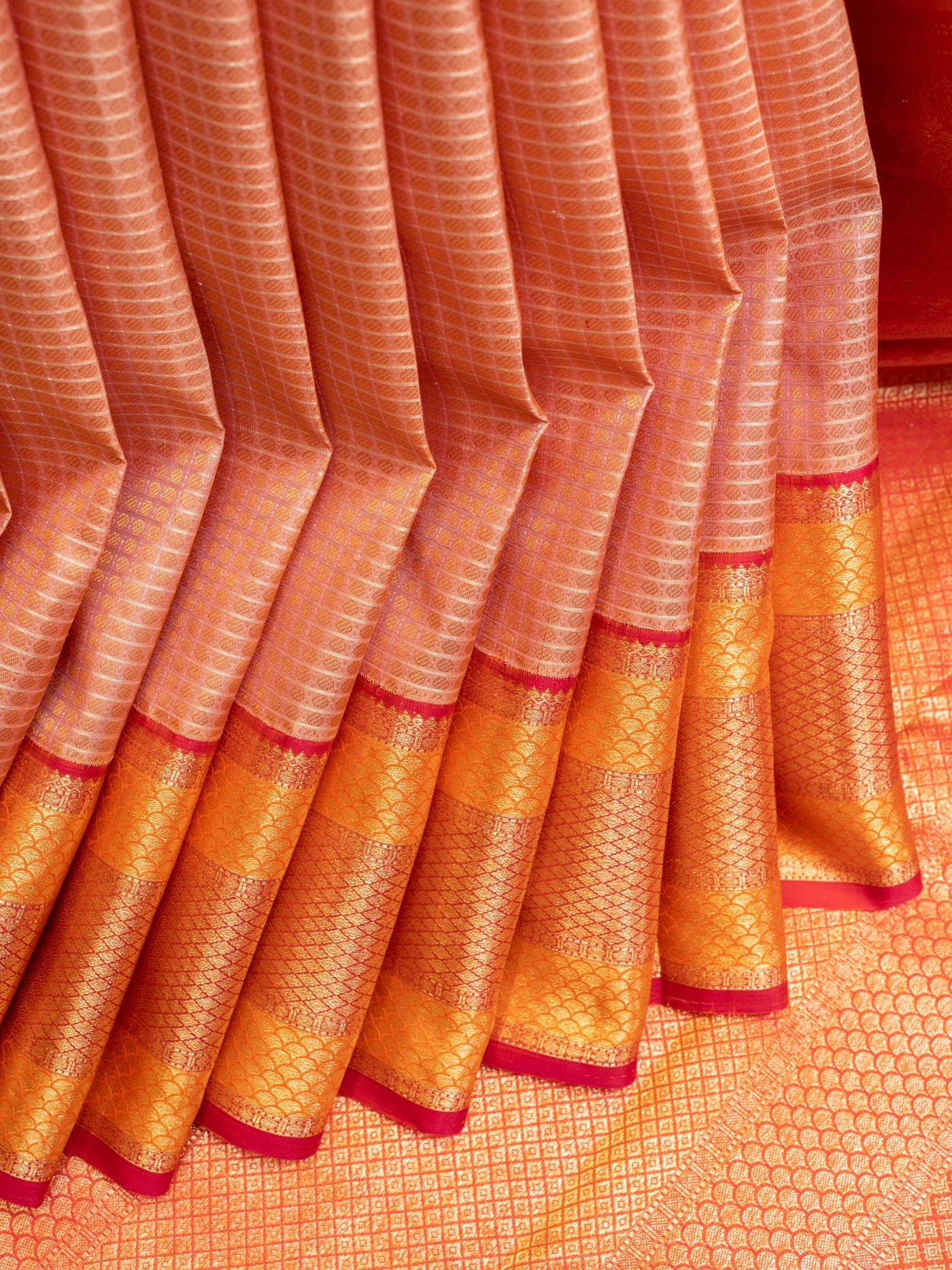 Peach zari brocade pure Kanchipuram silk saree