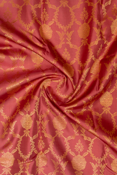 Pink Thread Floral Brocade Pure Kanjivaram Silk Sari - Clio Silks