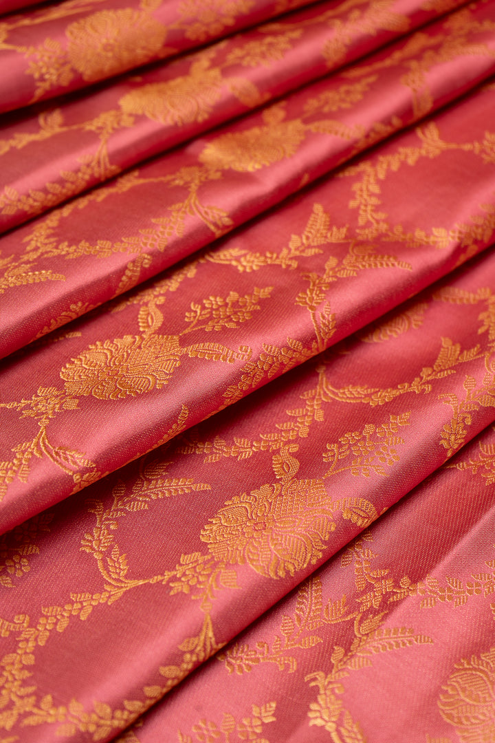 Pink Thread Floral Brocade Pure Kanjivaram Silk Sari - Clio Silks