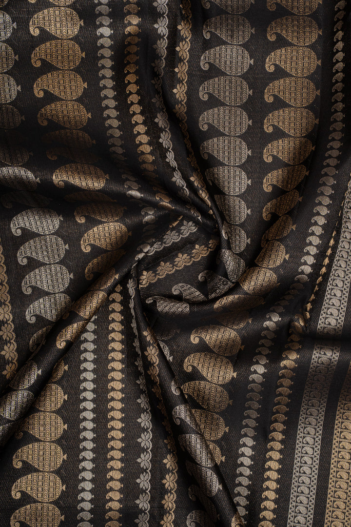 Black Stripes Pure Kanchipuram Silk Saree