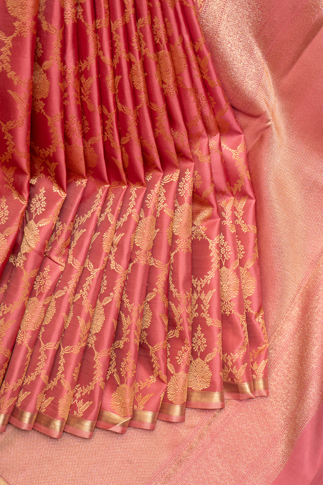 Pink Thread Floral Brocade Pure Kanjivaram Silk Sari - Clio Silks