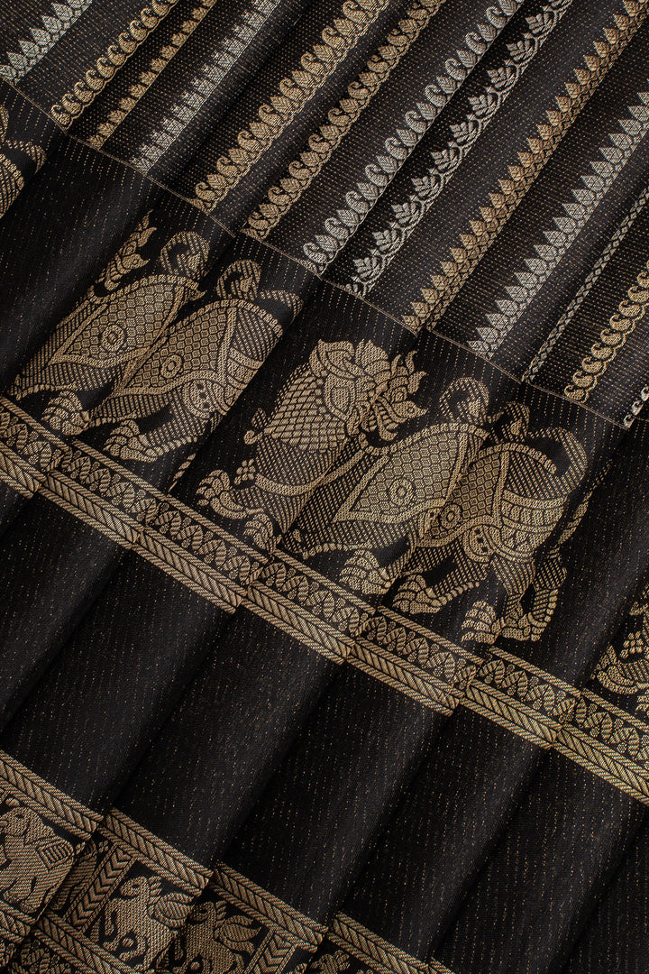 Black Stripes Pure Kanchipuram Silk Saree