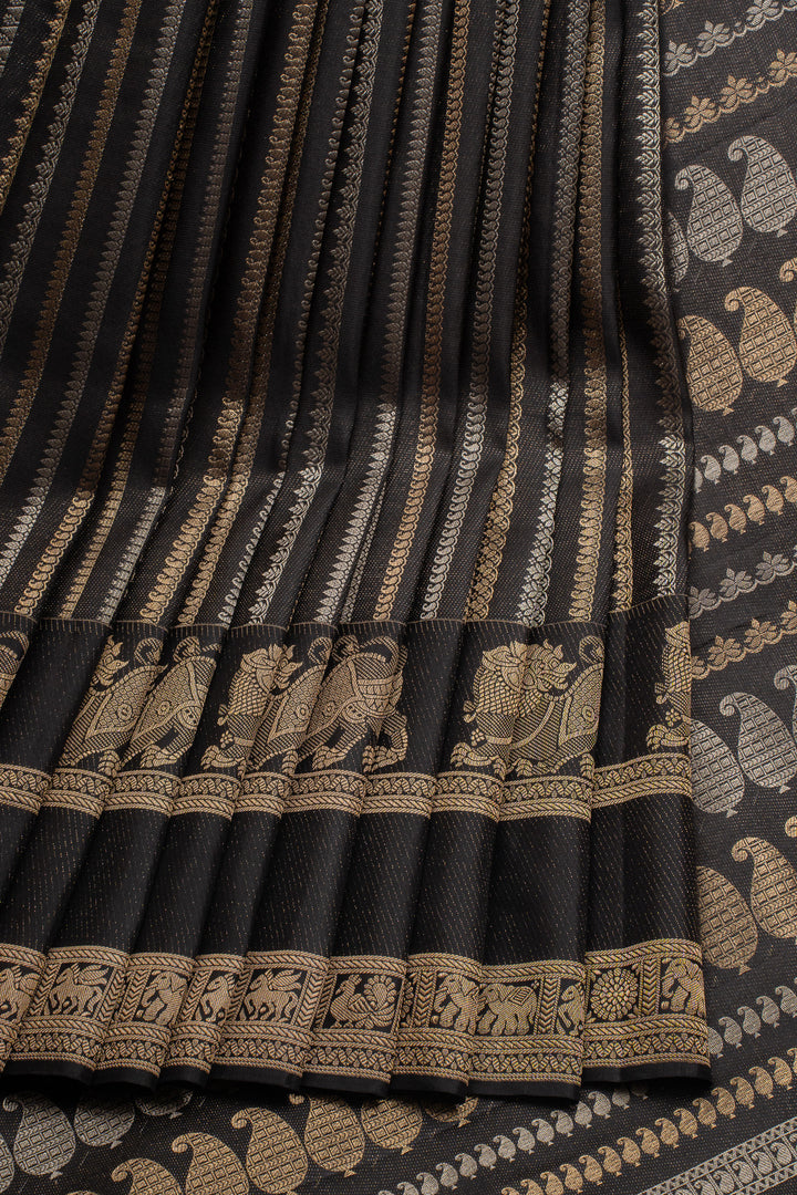 Black Stripes Pure Kanchipuram Silk Saree