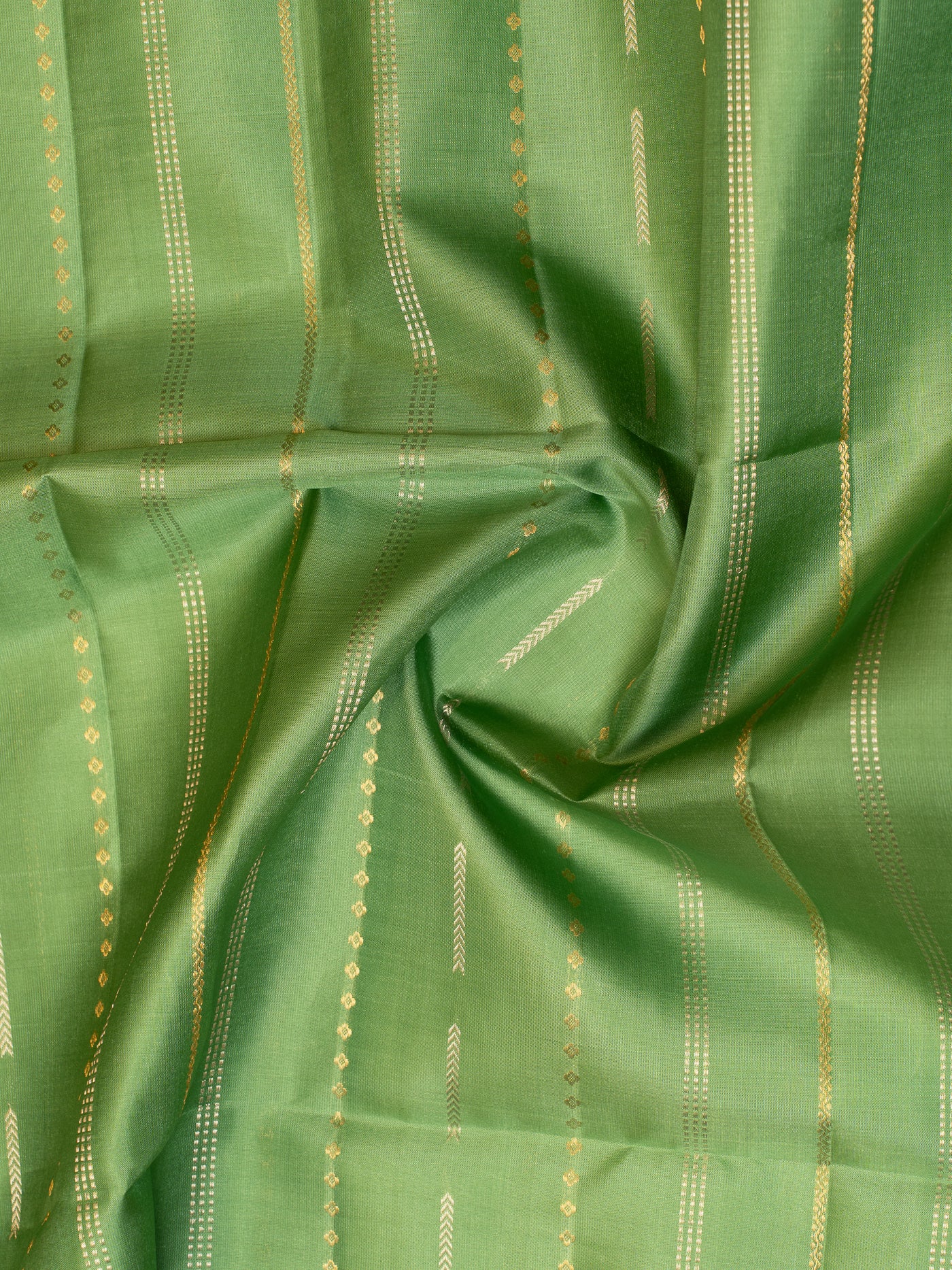 Apple Green and Peach Stripes Soft Silk Saree | Clio Silks