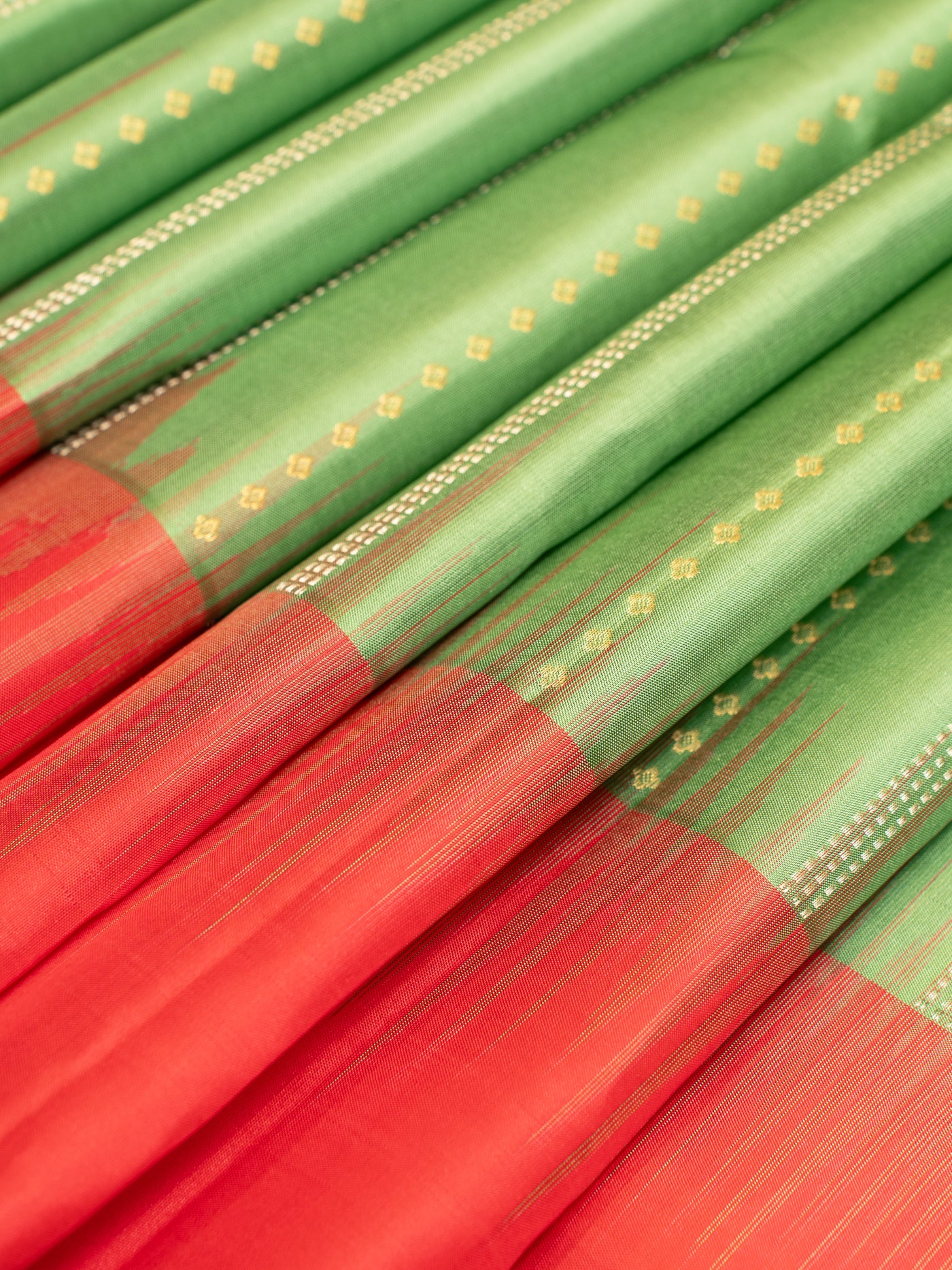 Apple Green and Peach Stripes Soft Silk Saree | Clio Silks