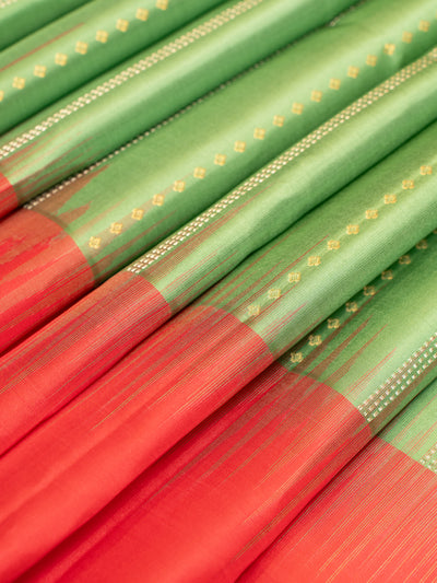 Apple Green and Peach Stripes Soft Silk Saree | Clio Silks