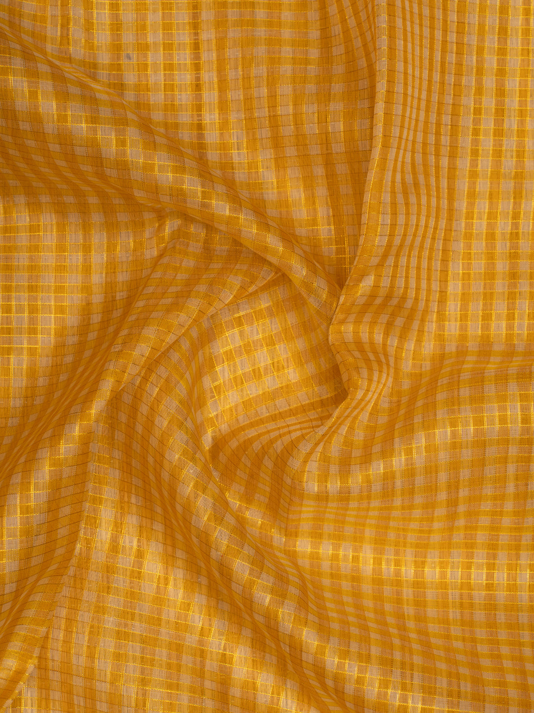 Golden yellow zari checks organza pure Kanchipuram silk saree