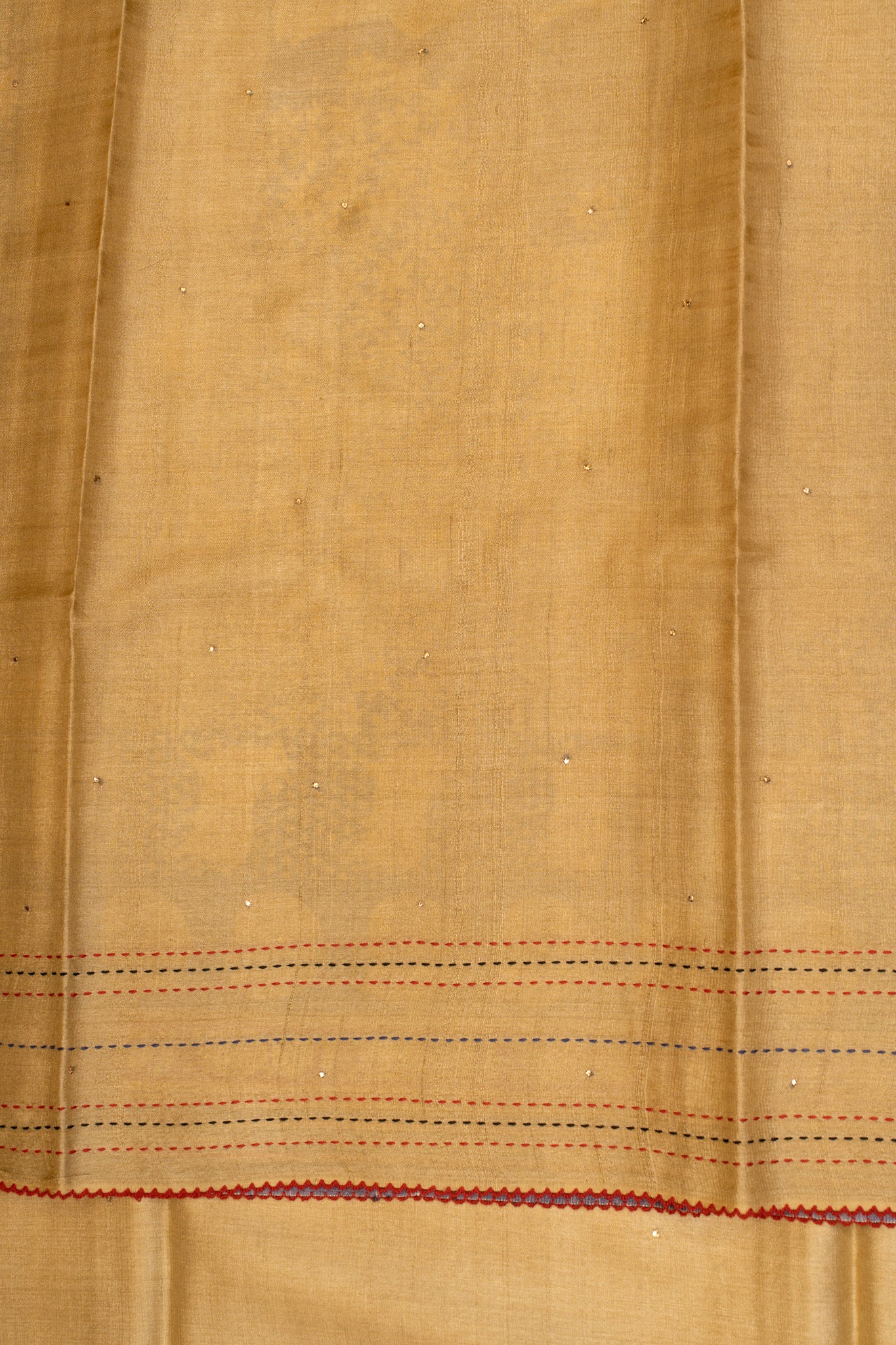 Beige Kantha Embroidered Pichwai Printed Pure Tussar saree