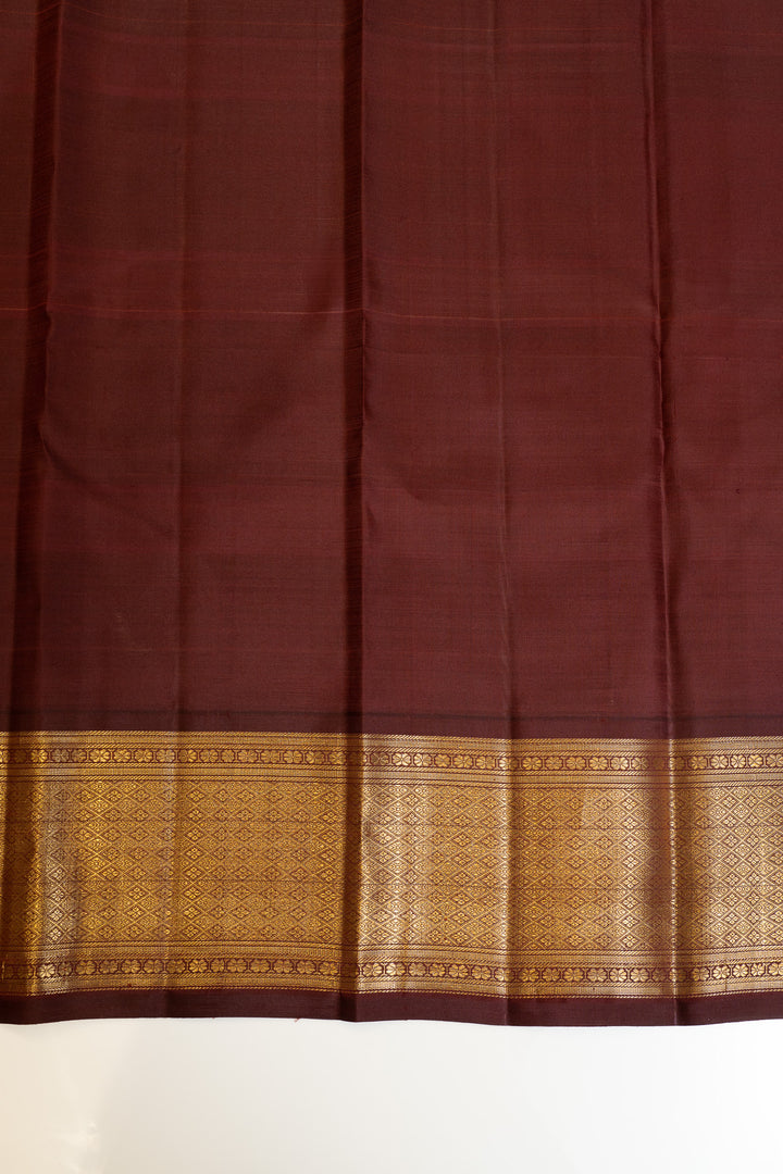 Yellow and brown vintage checks  pure Kanchipuram silk saree