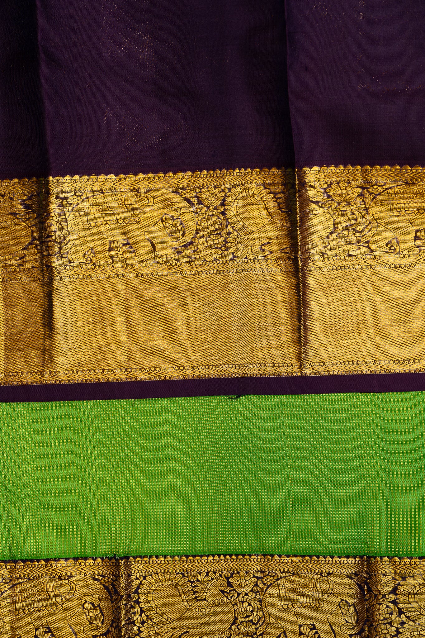 Parrot Green and Purple Muthu Zari Self Pure Kanchipuram Silk Saree - Clio Silks