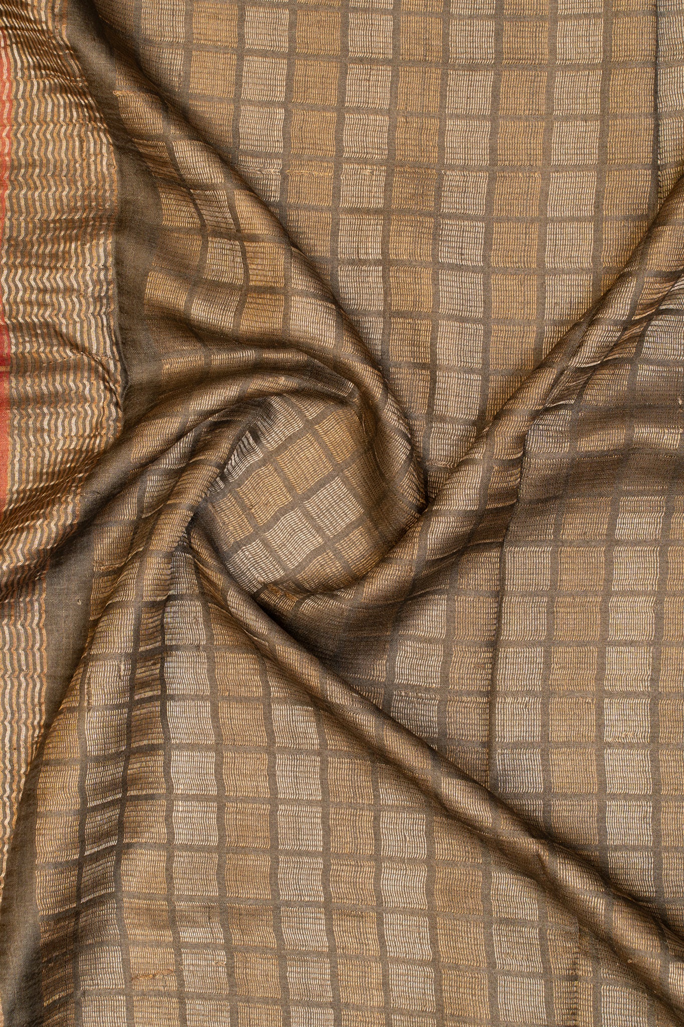 Burberry Checks Embossed Embroidered Pure Tussar saree