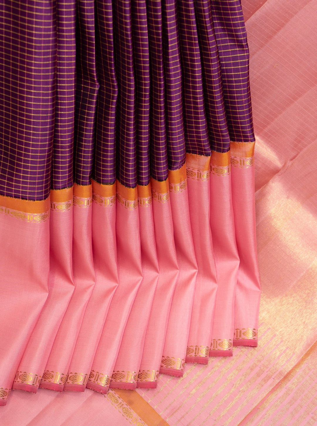 Eggplant Violet Zari Checks Pure Zari Kanchipuram Silk Saree - Clio Silks