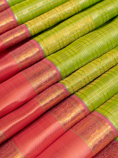 Pastel green and peach rettai pettu pure zari Kanchipuram &nbsp;silk saree