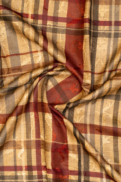 Burberry Checks Embossed Embroidered Pure Tussar saree