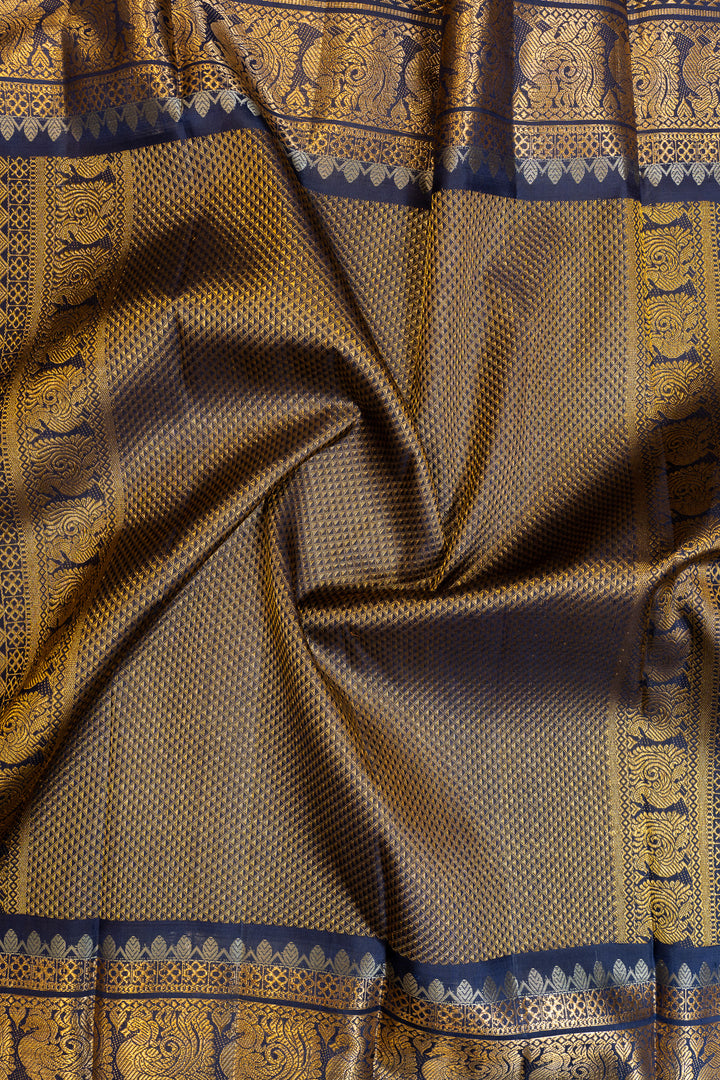 Cream and dark blue grand borders pure Kanchipuram silk saree