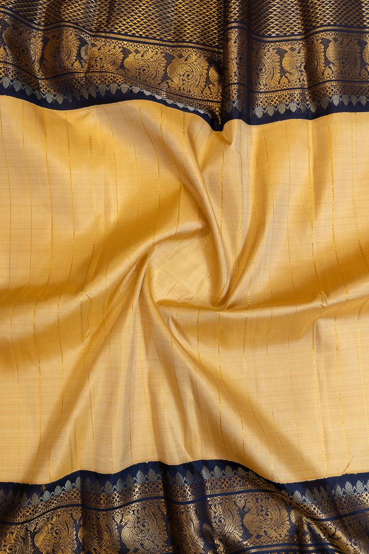 Cream and dark blue grand borders pure Kanchipuram silk saree