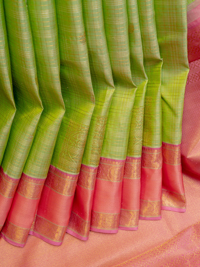 Pastel green and peach rettai pettu pure zari Kanchipuram &nbsp;silk saree