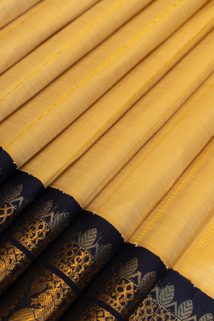 Cream and dark blue grand borders pure Kanchipuram silk saree