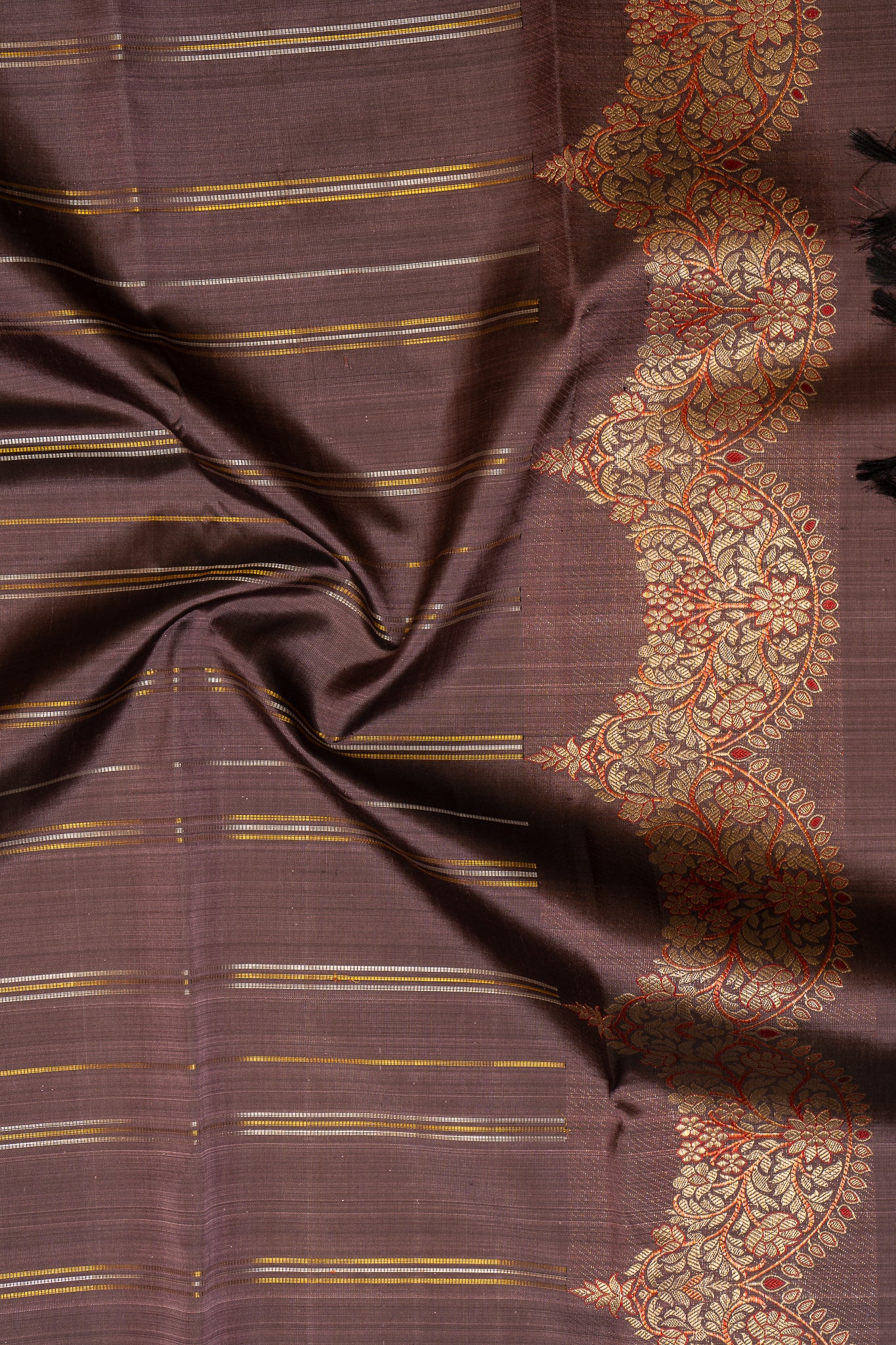 Dark Purple Pure Zari Stripes Kanchipuram Silk Saree - Clio Silks