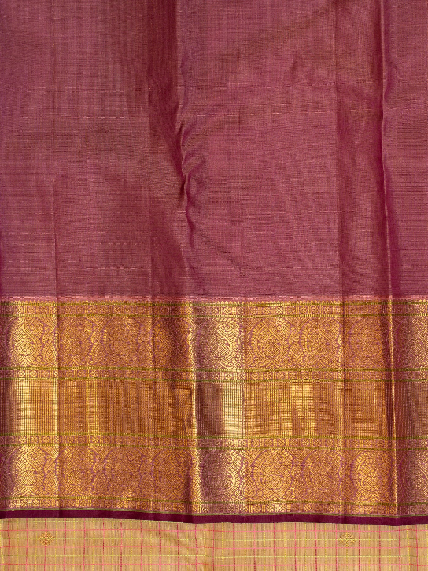 Beige checks pure zari organza Kanchipuram silk saree