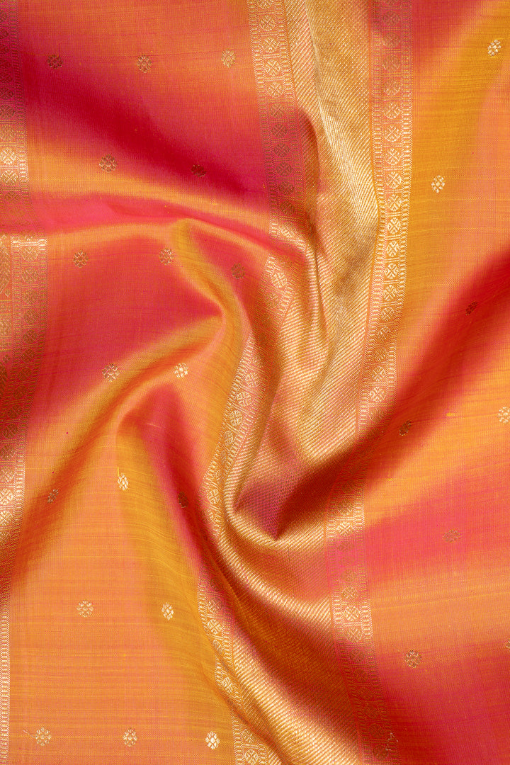 Sampanga Green and Peach Pure Zari Kancipuram Silk Saree - Clio Silks