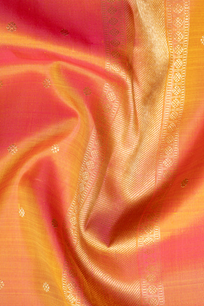 Sampanga Green and Peach Pure Zari Kancipuram Silk Saree - Clio Silks