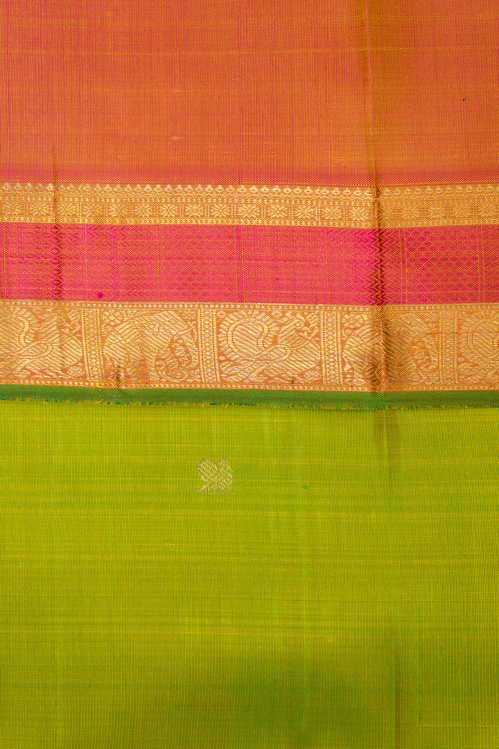 Sampanga Green and Peach Pure Zari Kancipuram Silk Saree - Clio Silks