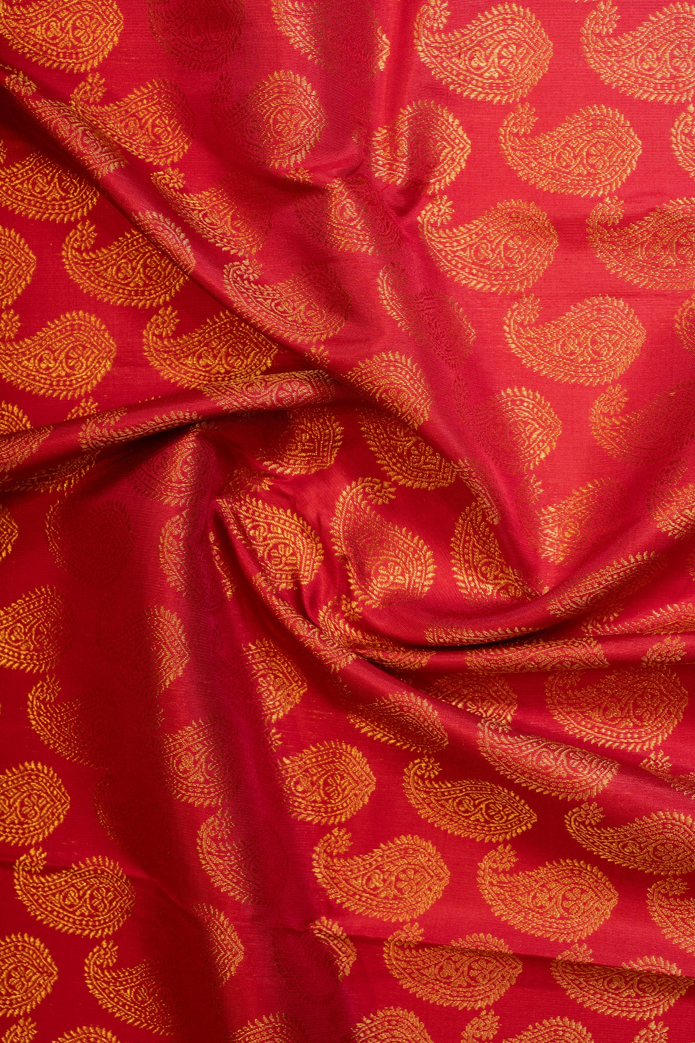 Crimson Red paisley pure zari Brocade Kanjivaram silk saree