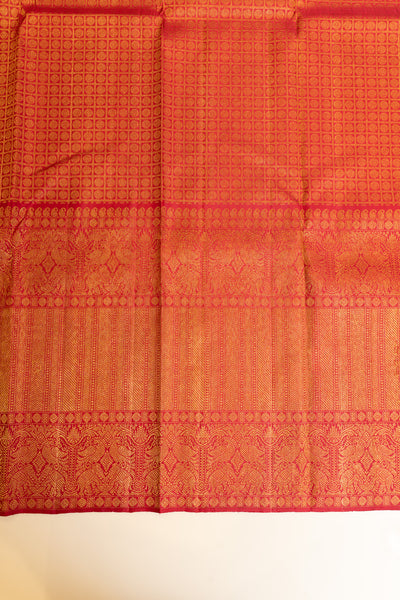 Crimson Red paisley pure zari Brocade Kanjivaram silk saree