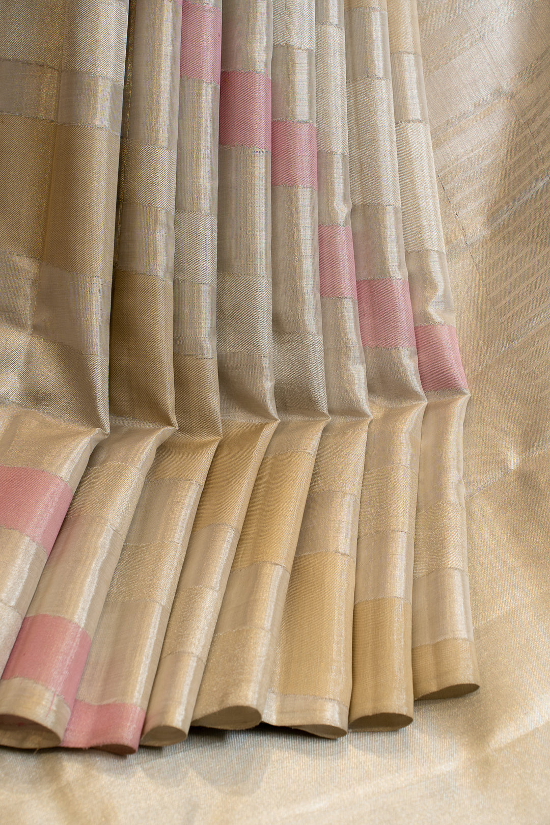 Silverish pink concept stripes 8 Kol pure Kanchipuram silk saree