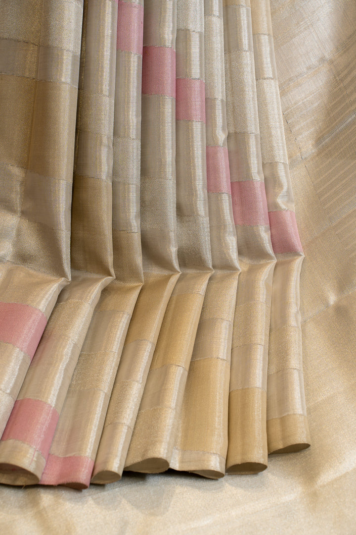 Silverish pink concept stripes 8 Kol pure Kanchipuram silk saree